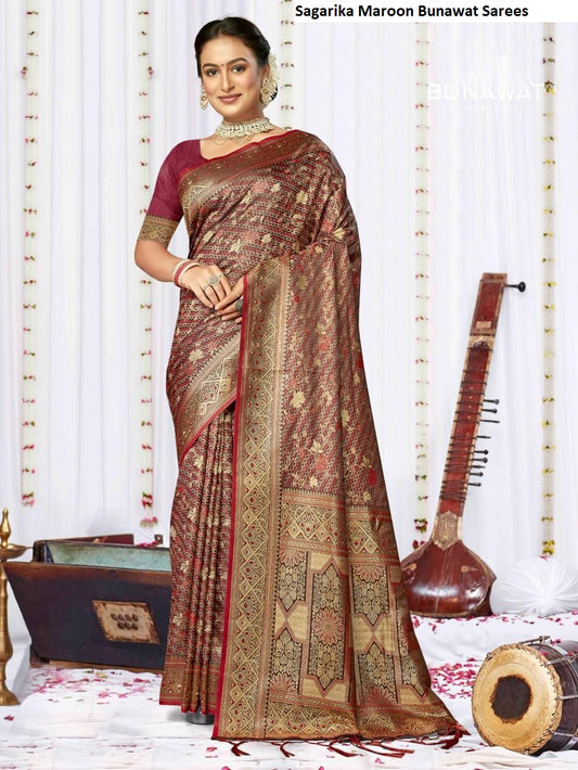 Sagarika Maroon Bunawat Sarees