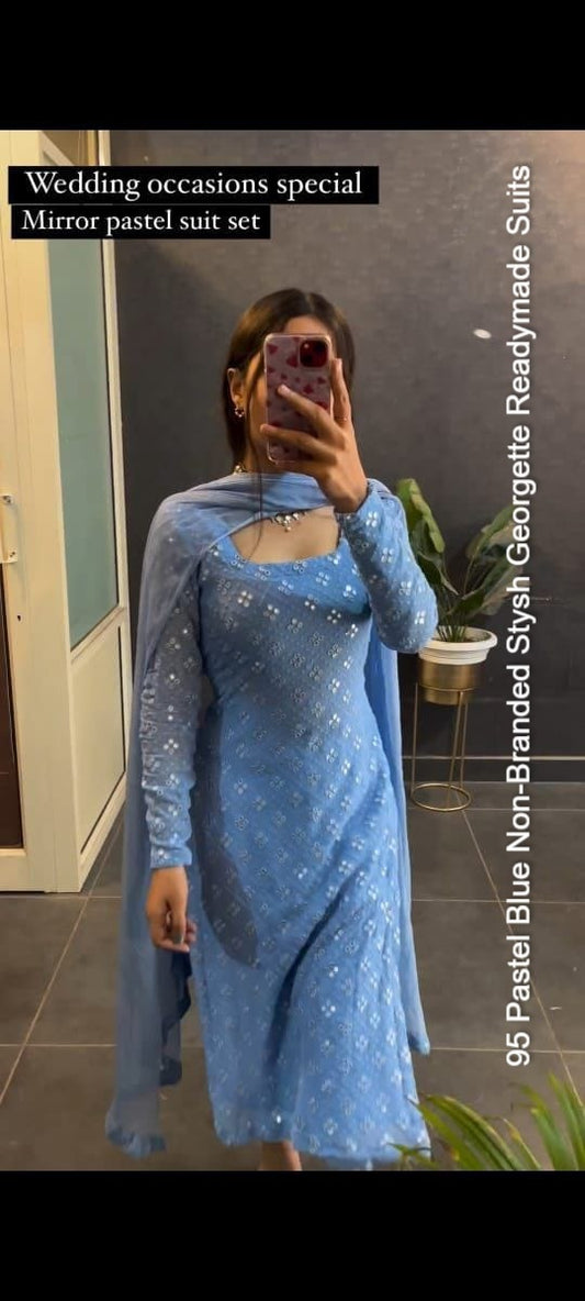 95 Pastel Blue Non-Branded Stysh Georgette Readymade Suits