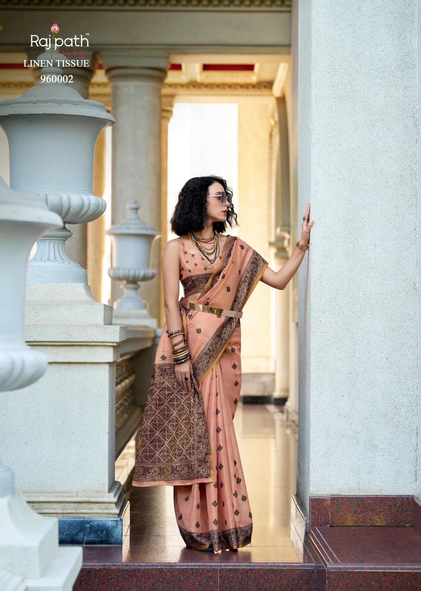 960002 Black Cat Rajpath Tissue Linen Sarees