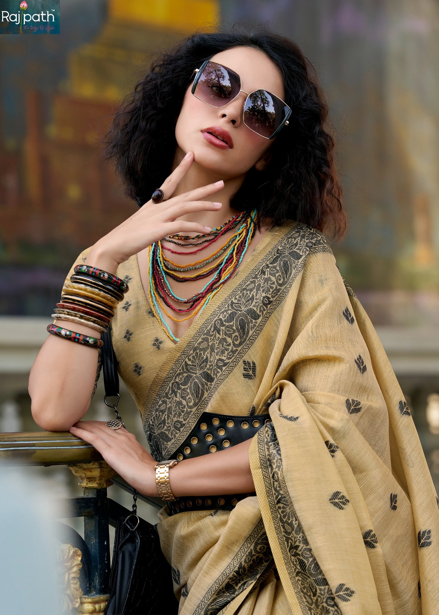 960003 Black Cat Rajpath Tissue Linen Sarees