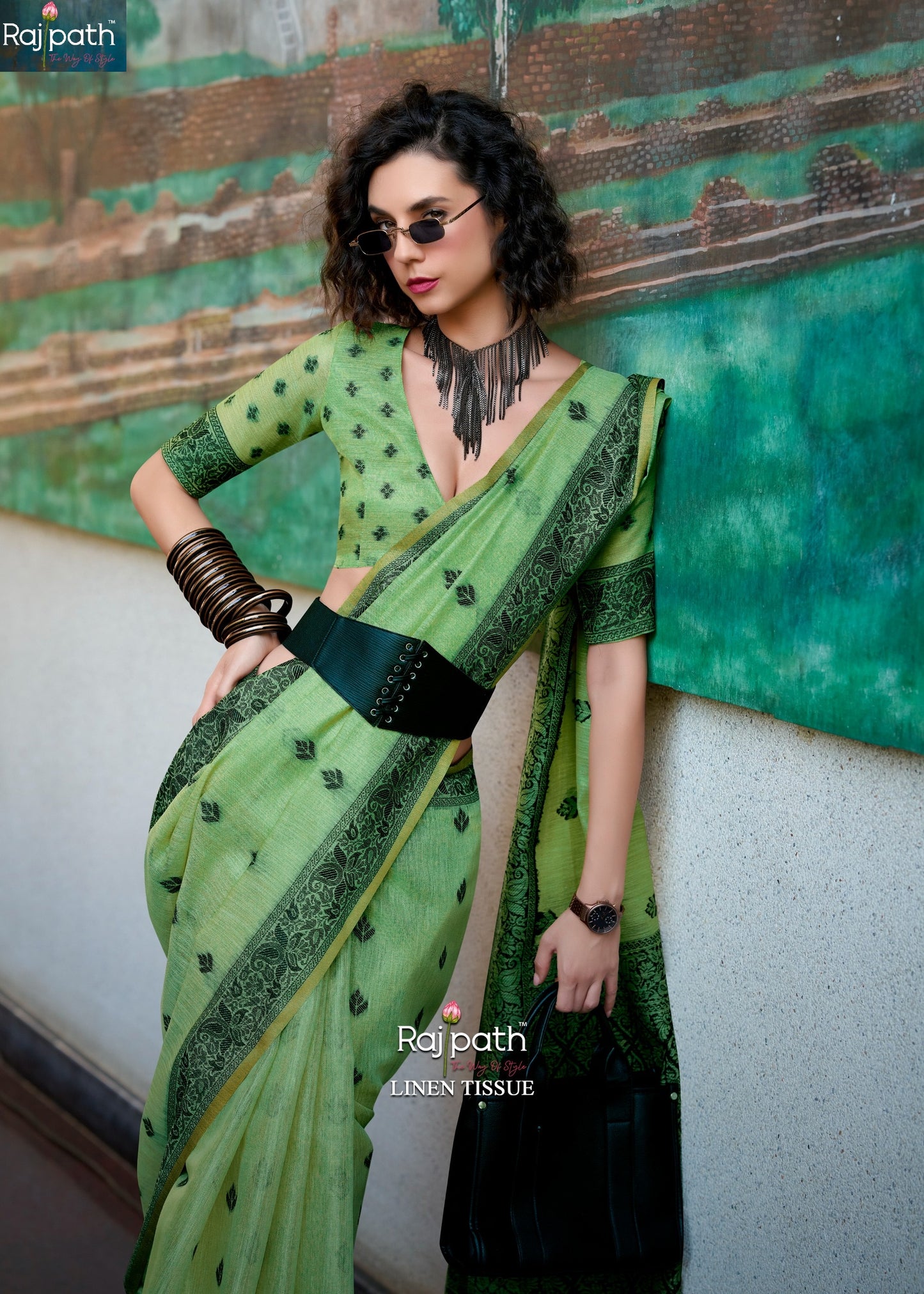 960004 Black Cat Rajpath Tissue Linen Sarees