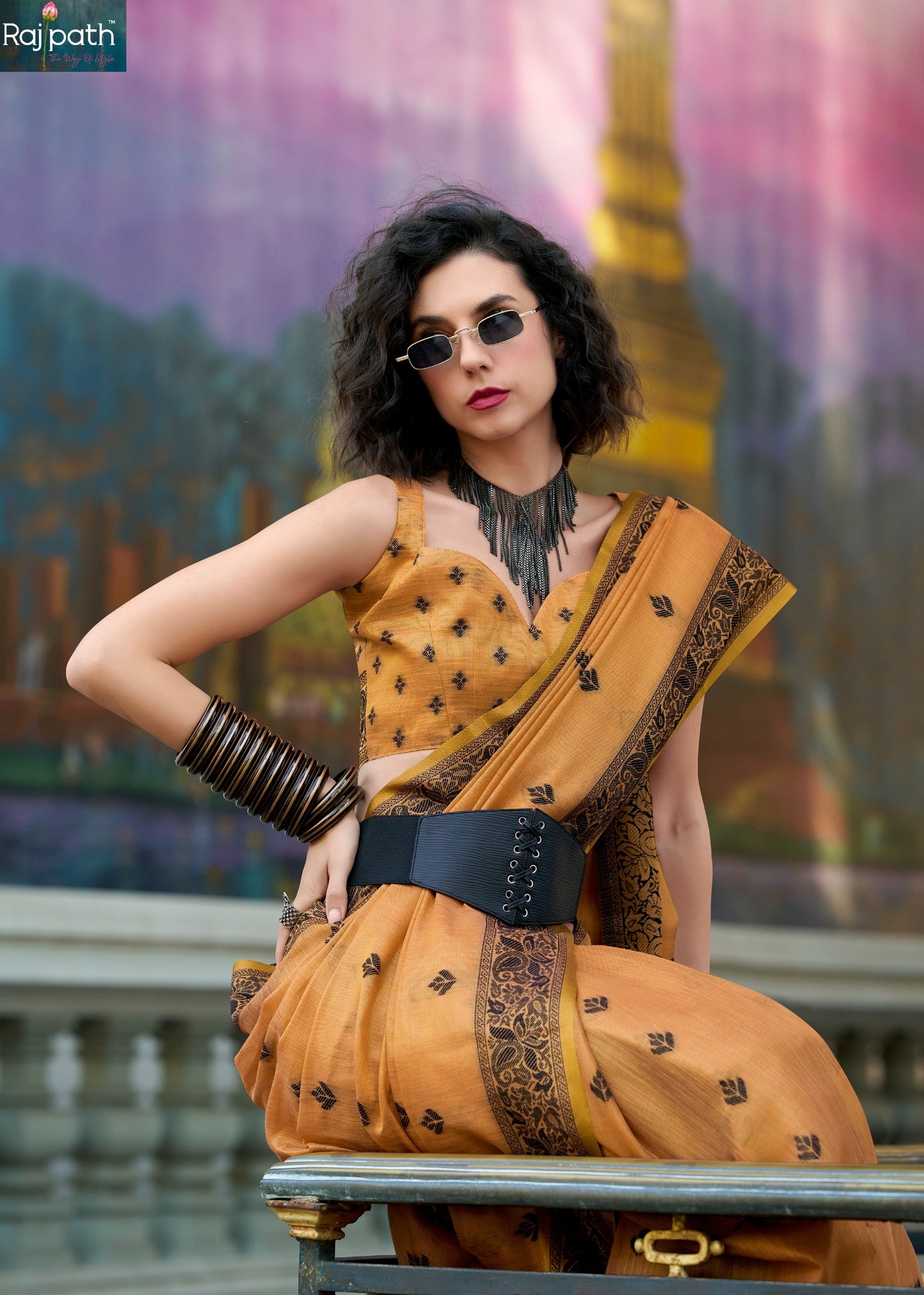 960005 Black Cat Rajpath Tissue Linen Sarees