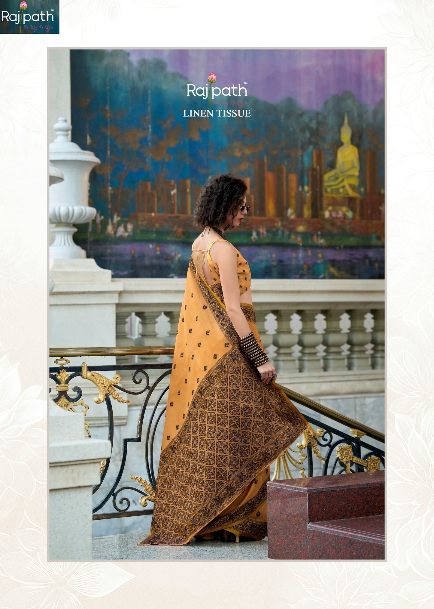 960005 Black Cat Rajpath Tissue Linen Sarees