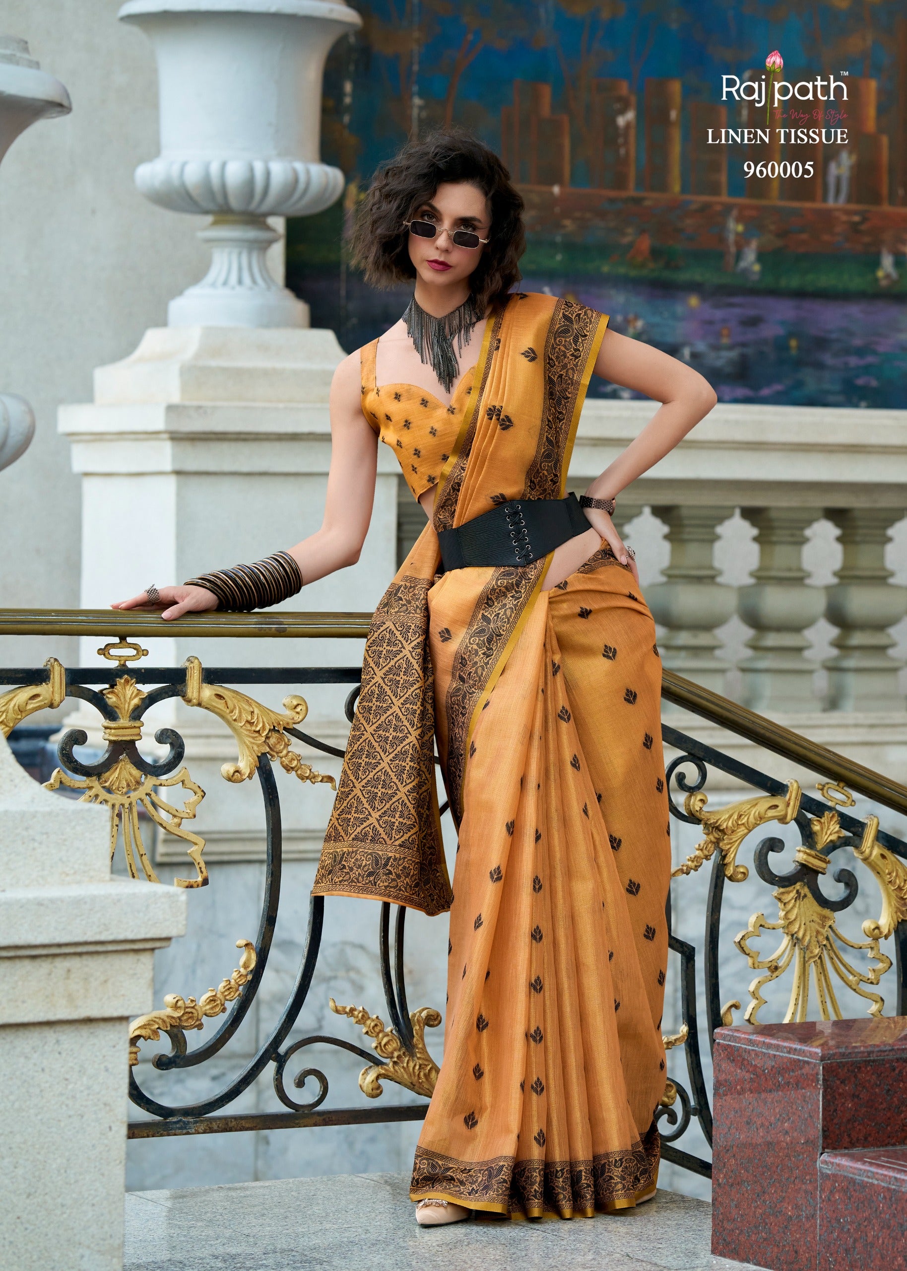 960005 Blackcat Rajpath Tissue Linen Sarees