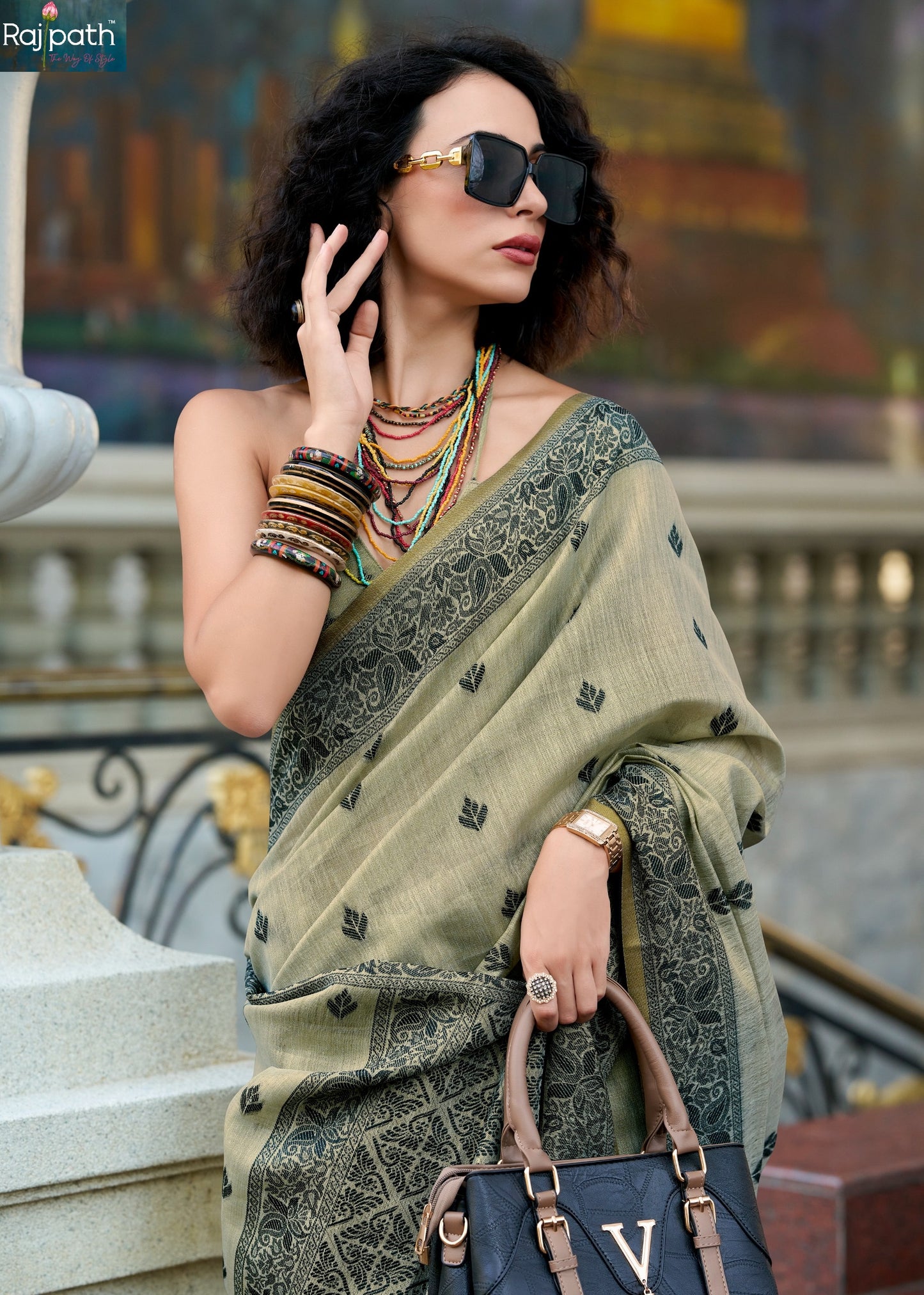 960006 Black Cat Rajpath Tissue Linen Sarees