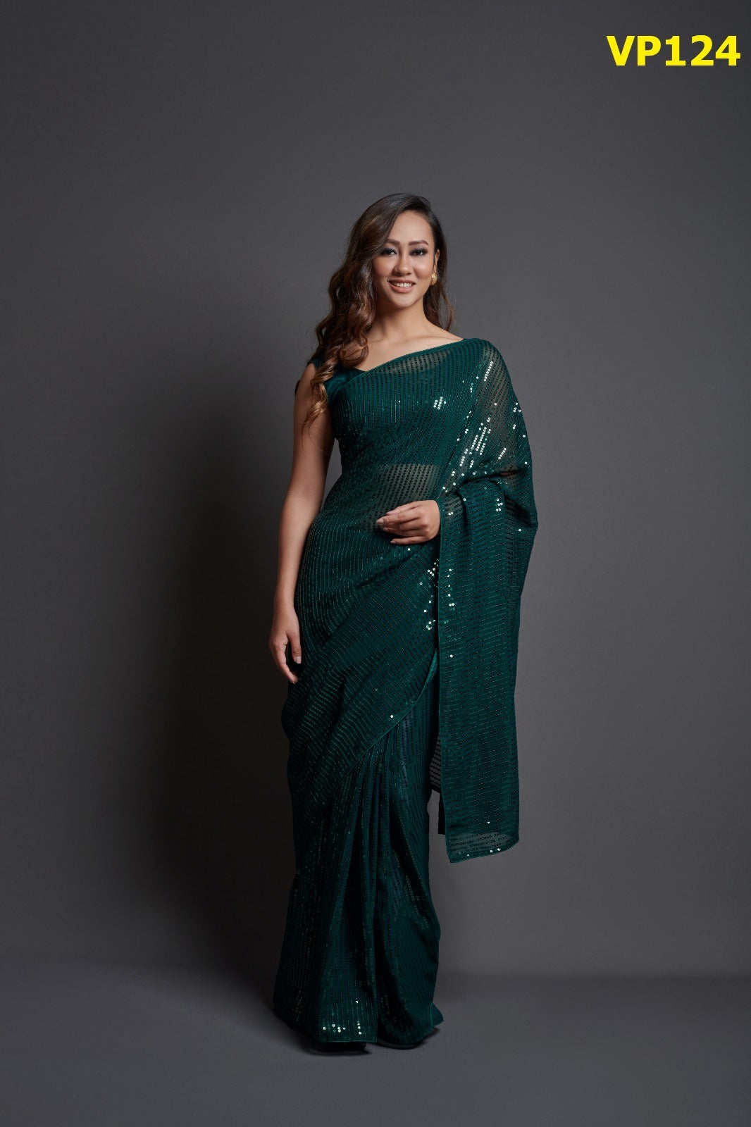 124 Plain Sequence Fashion Berry Sarees