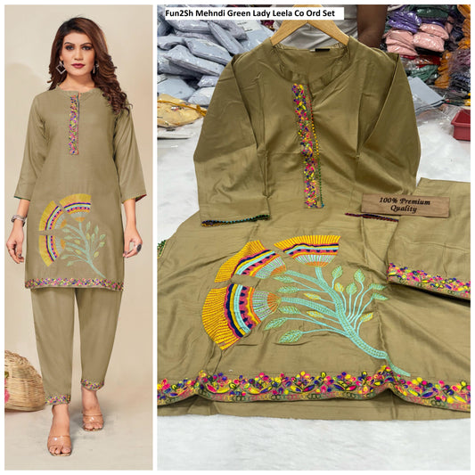 Fun2Sh Mehndi Green Lady Leela Co Ord Set