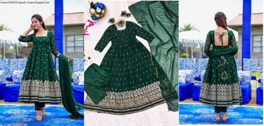 Green 050224 Aarohi Gown Dupatta Set