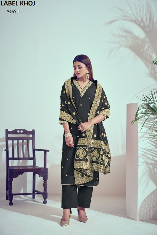 9649B Label Khoj Roman Silk Readymade Suits