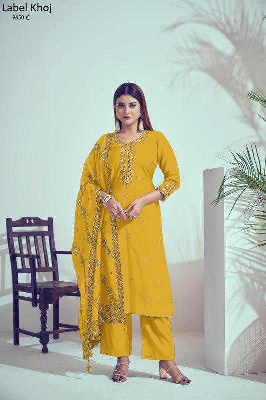 9650C Label Khoj Cord Embroidery Readymade Suits