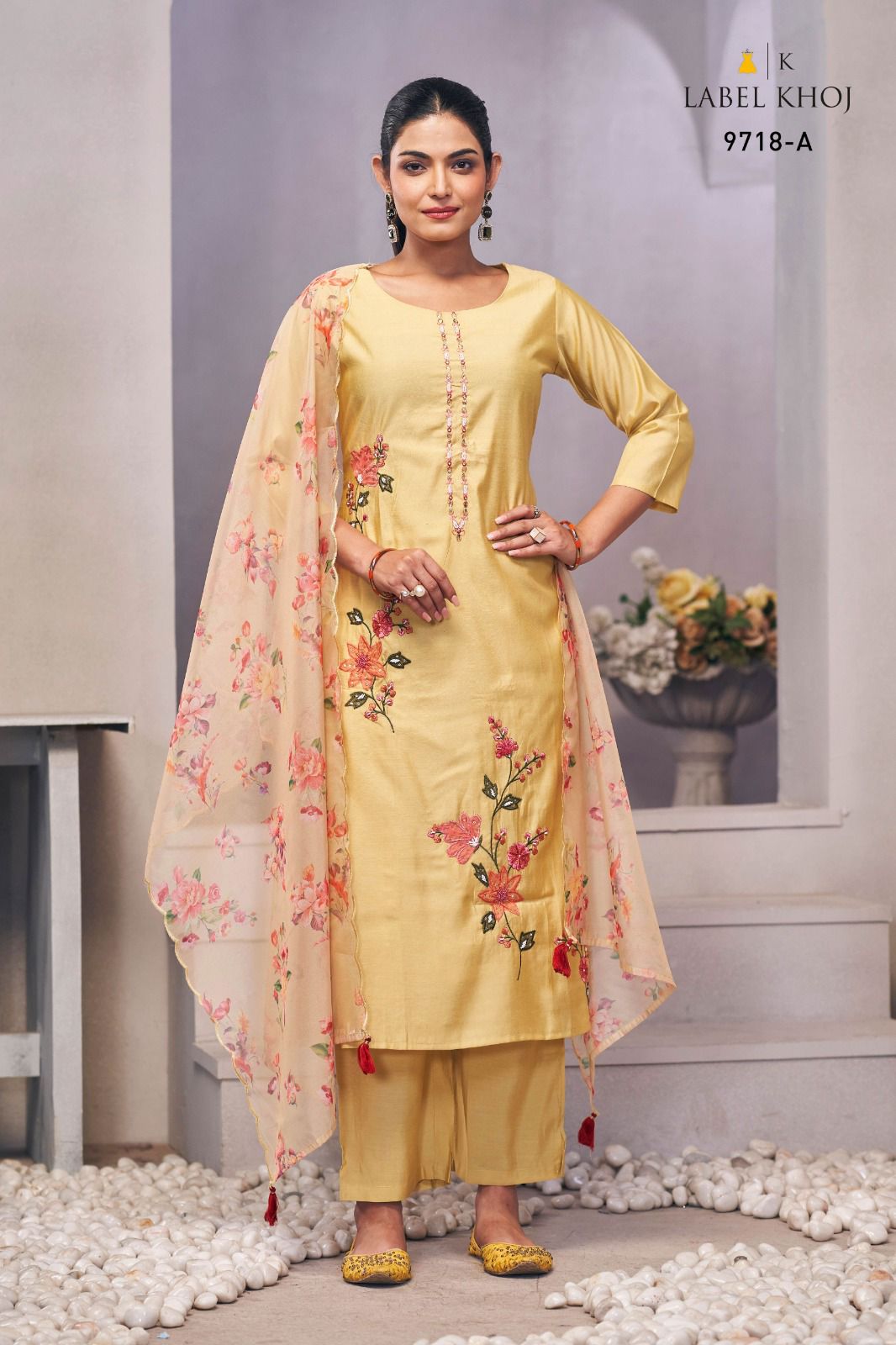 9718A Label Khoj Roman Silk Readymade Suits