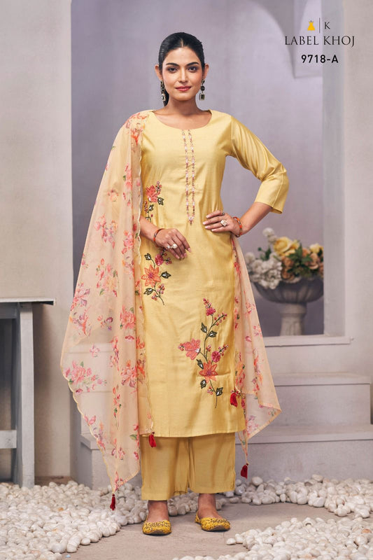 9718A Label Khoj Roman Silk Readymade Suits
