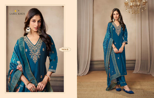 9814B Label Khoj Cord Self Embroidery Readymade Suits