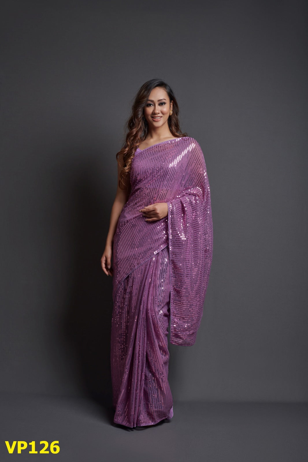 126 Plain Sequence Fashion Berry Sarees