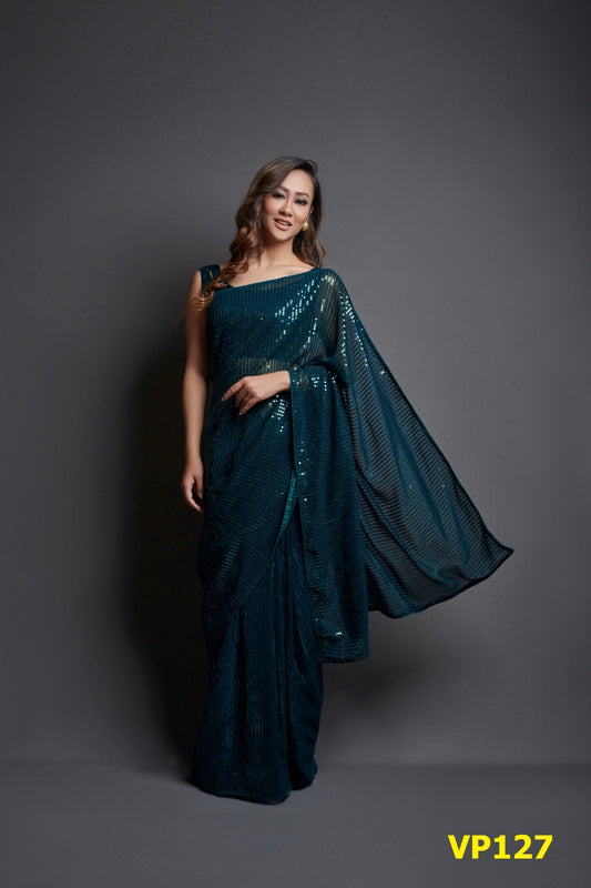 127 Plain Sequence Fashion Berry Sarees