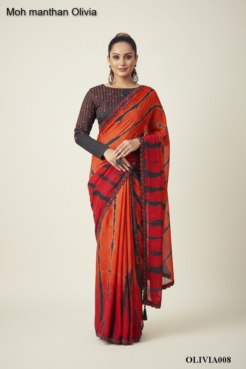 A008 Moh Manthan Olivia Mahotsav Silk Satin Crepe Ready To Wear Saree