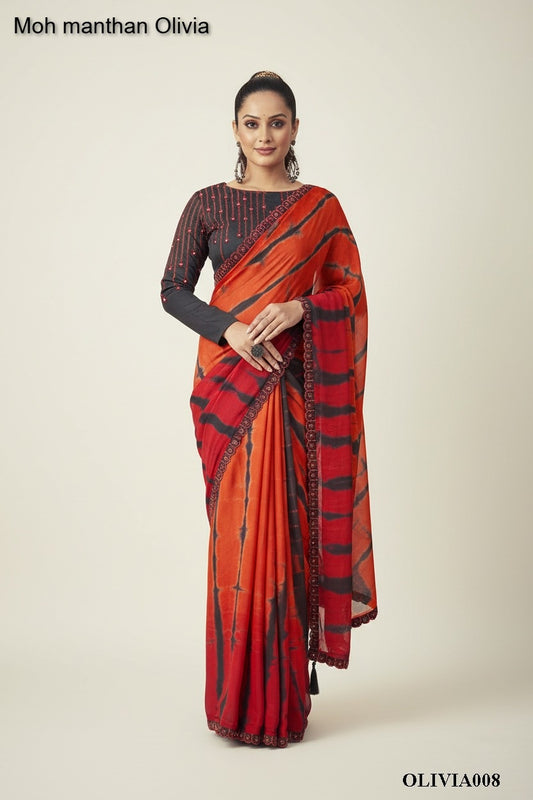 A008 Moh Manthan Olivia Mahotsav Silk Satin Crepe Ready To Wear Saree