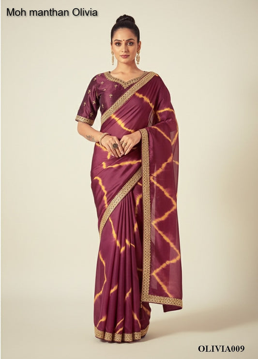 A009 Moh Manthan Olivia Mahotsav Silk Satin Crepe Ready To Wear Saree