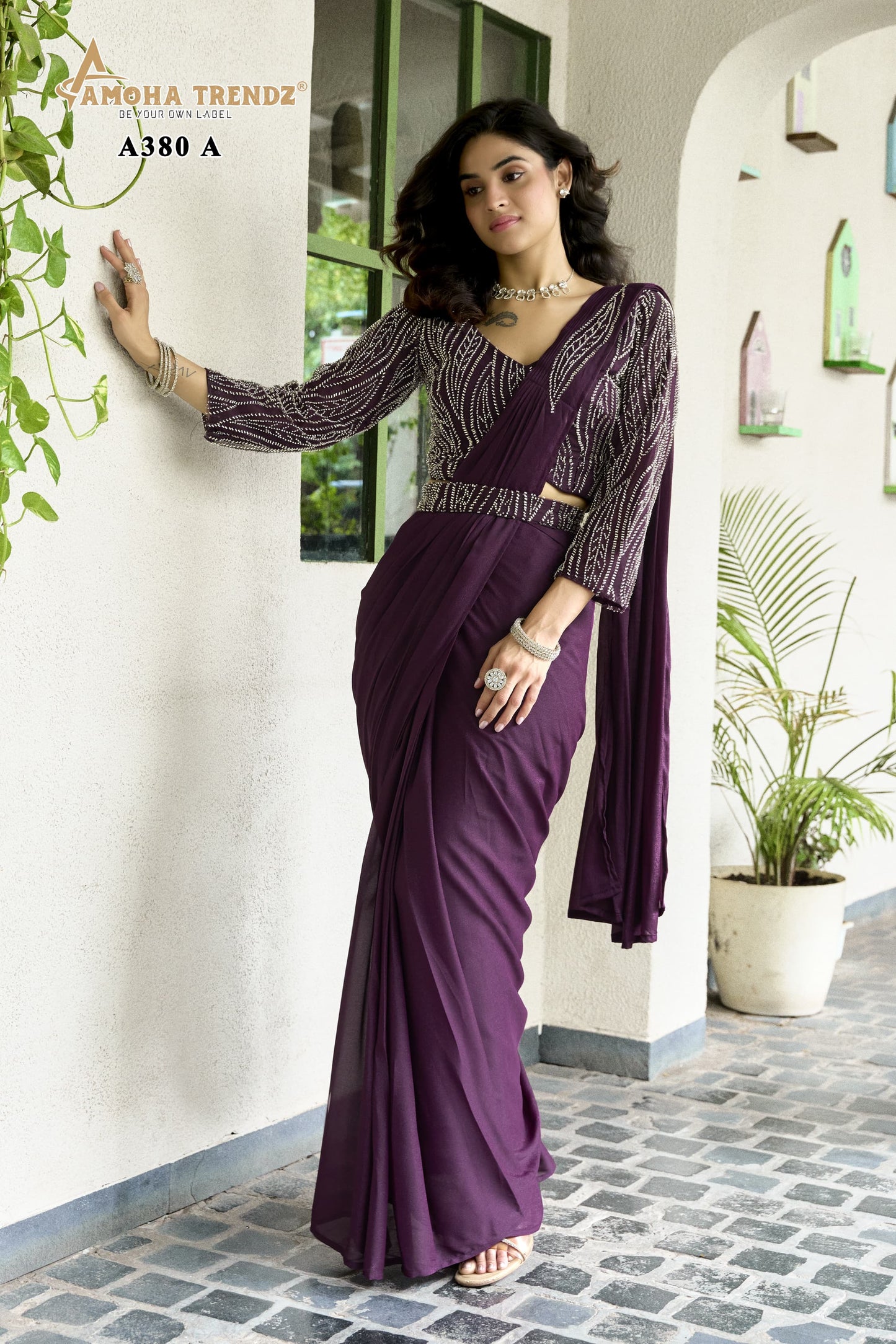 A380 Wine Amoha Georgette Ready To Wear Saree