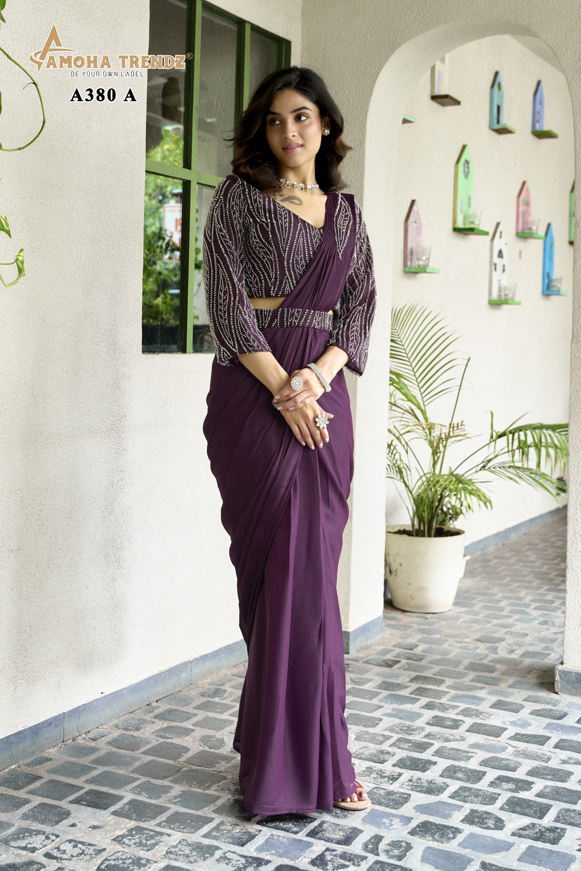 A380 Wine Amoha Georgette Ready To Wear Saree