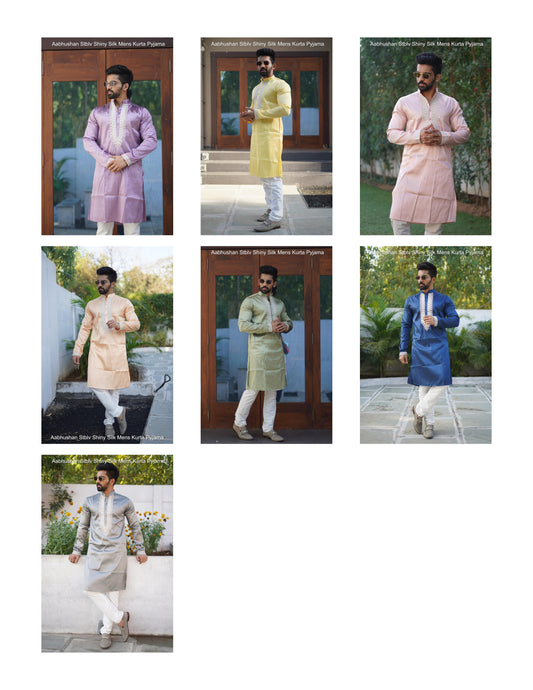 Aabhushan Stblv Shiny Silk Mens Kurta Pyjama