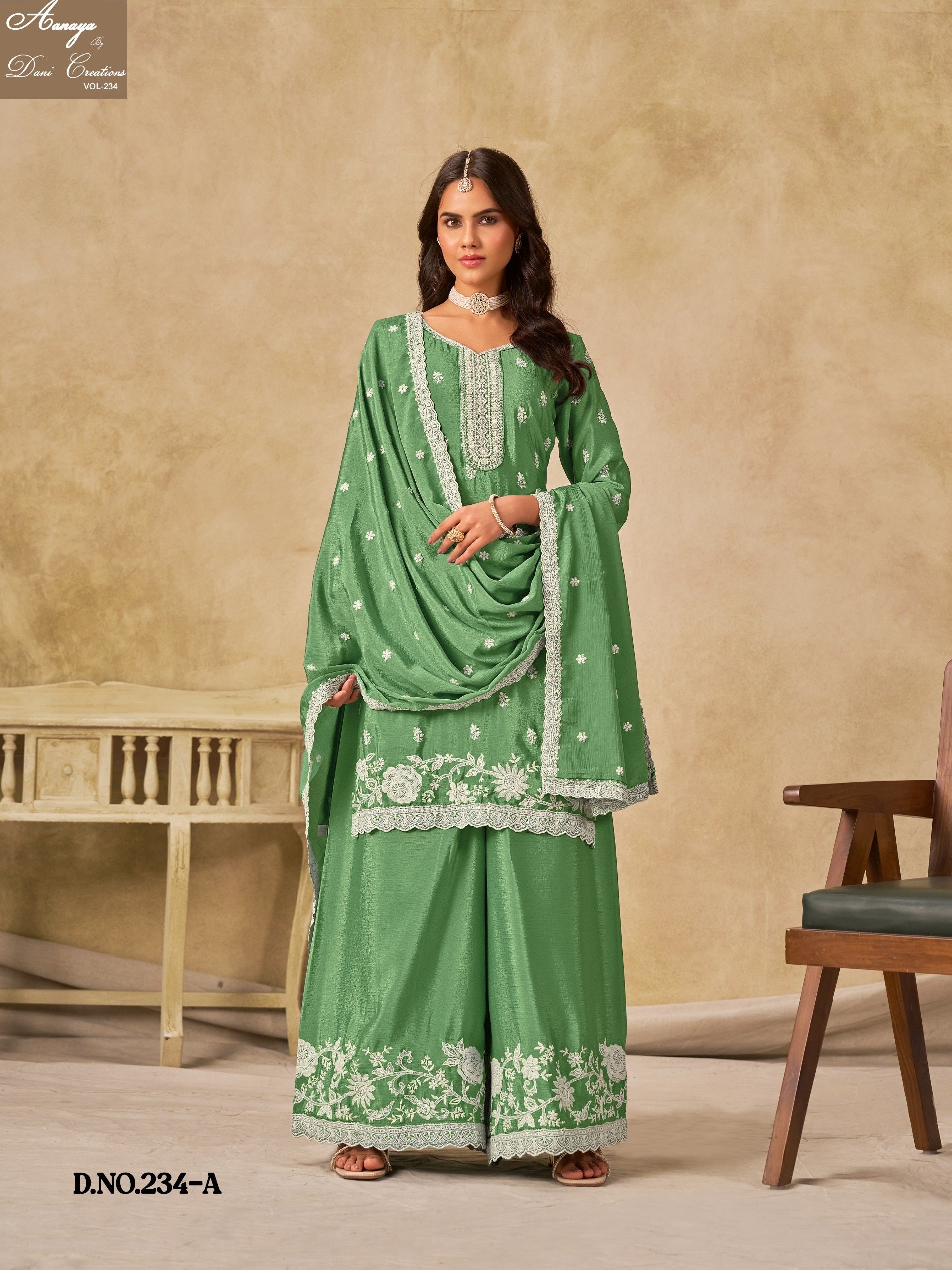 Aanaya Vol 234-A Dani Creation Chinon Silk Unstitched Suits