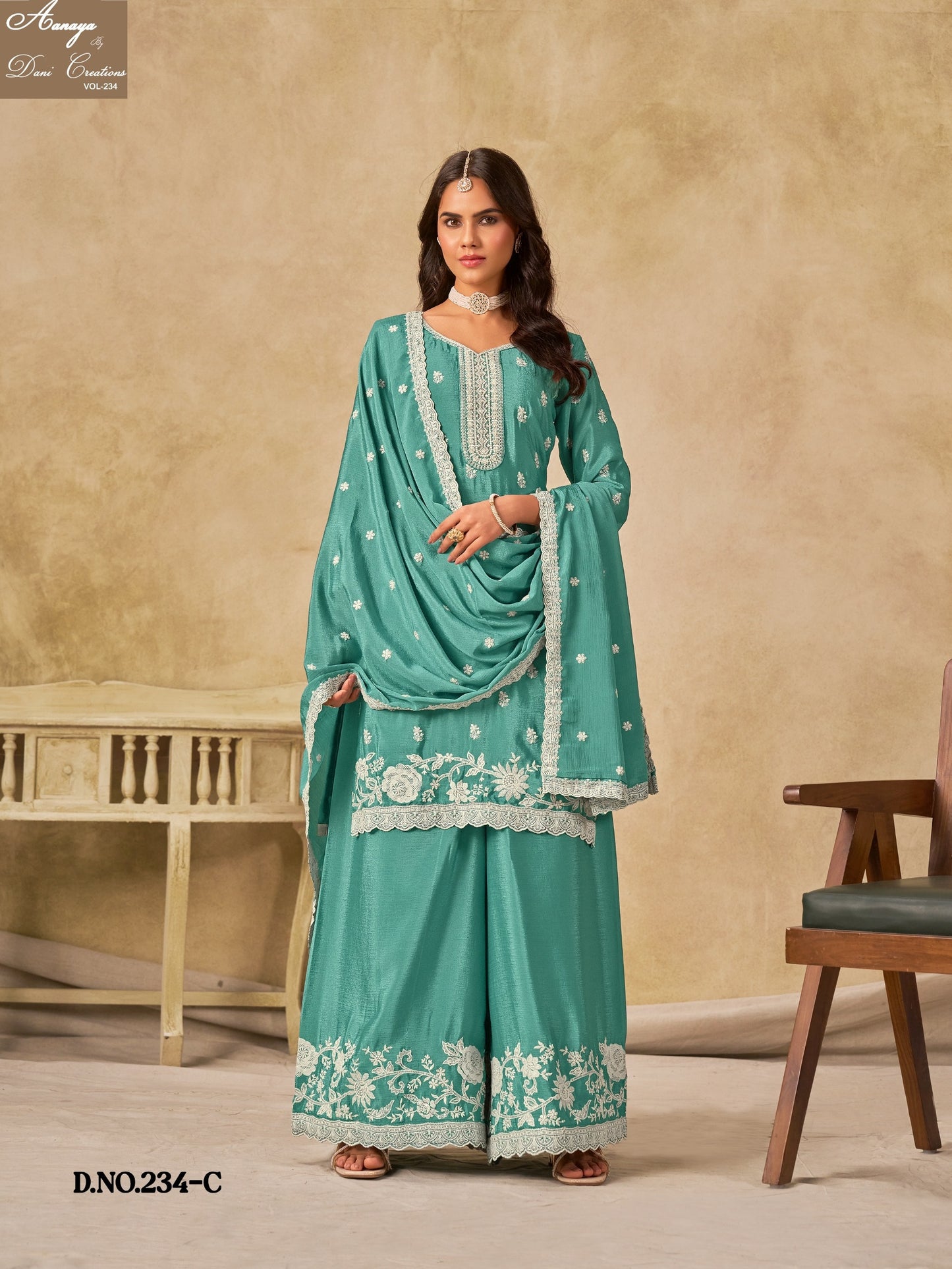 Aanaya Vol 234-C Dani Creation Chinon Silk Unstitched Suits