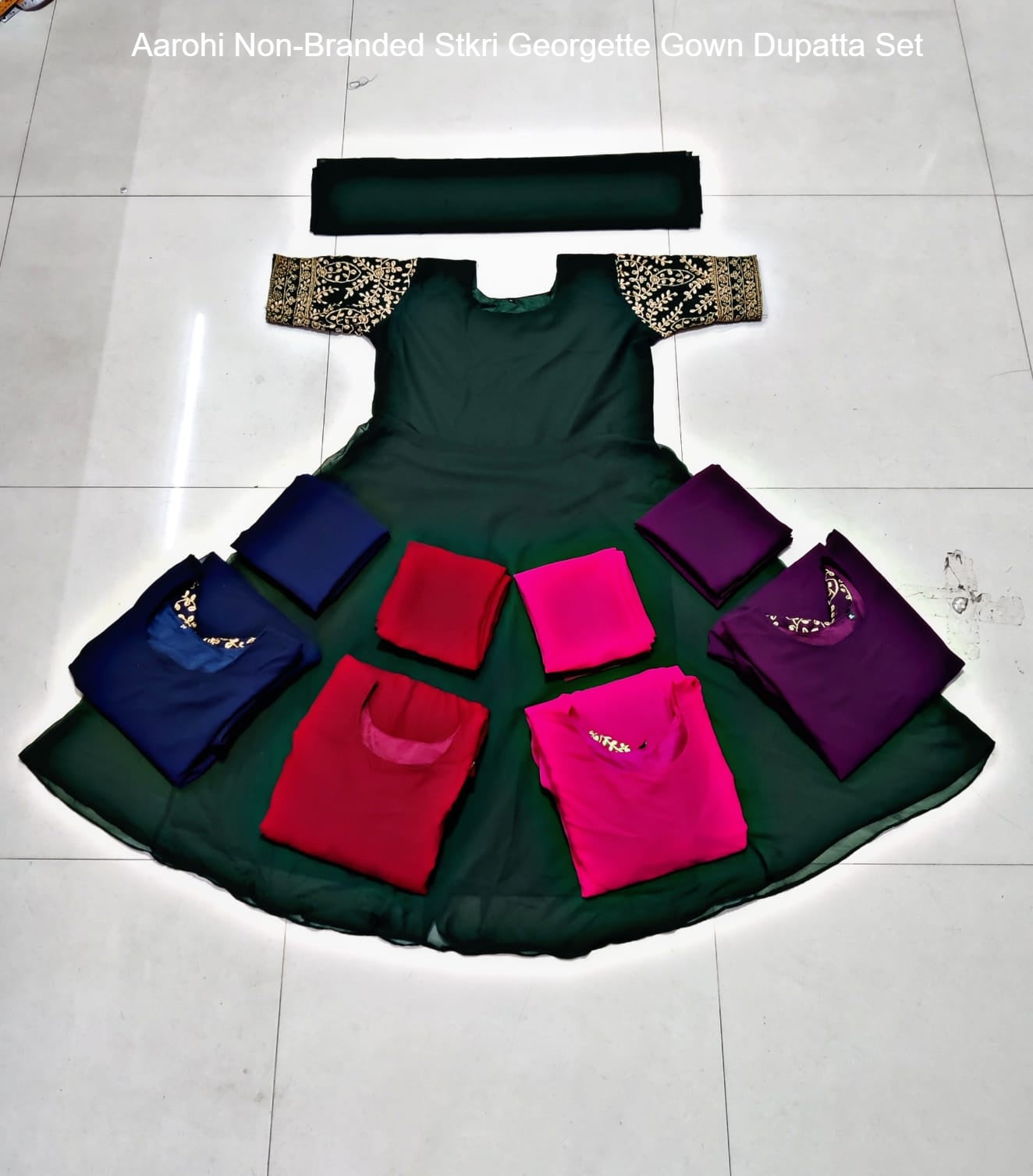 Aarohi Non-Branded Stkri Georgette Gown Dupatta Set