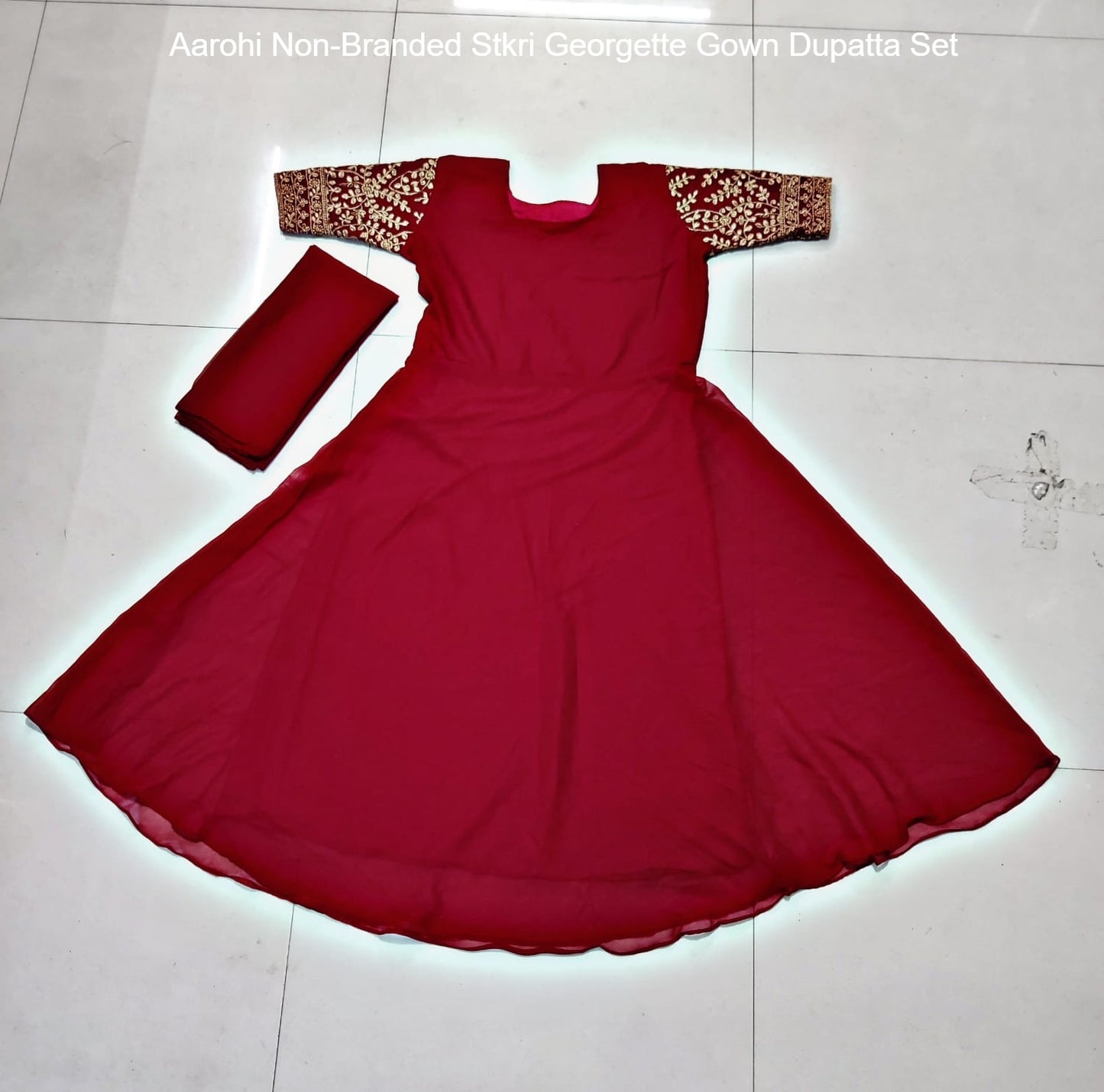 Aarohi Non-Branded Stkri Georgette Gown Dupatta Set