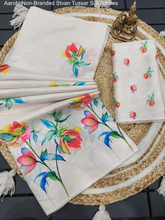 Aarohi Non-Branded Stvan Tussar Silk Sarees