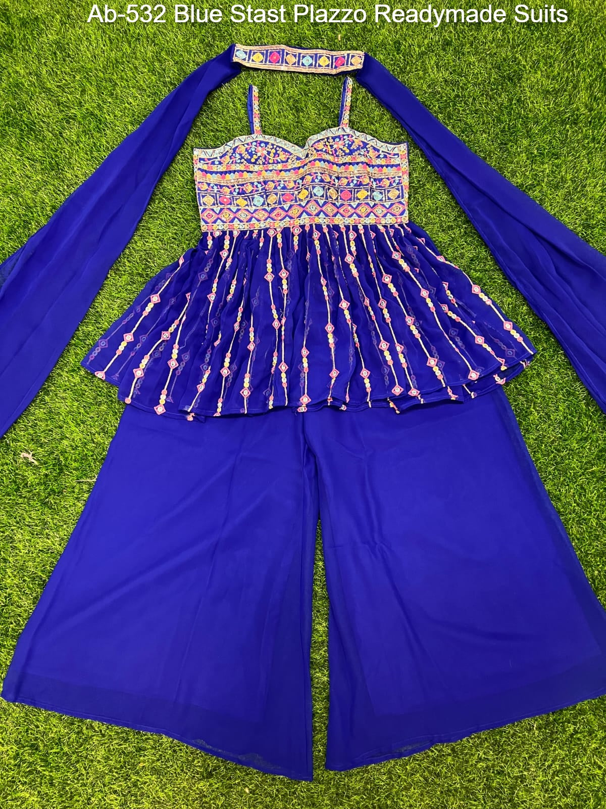 Ab-532 Blue Stast Plazzo Readymade Suits