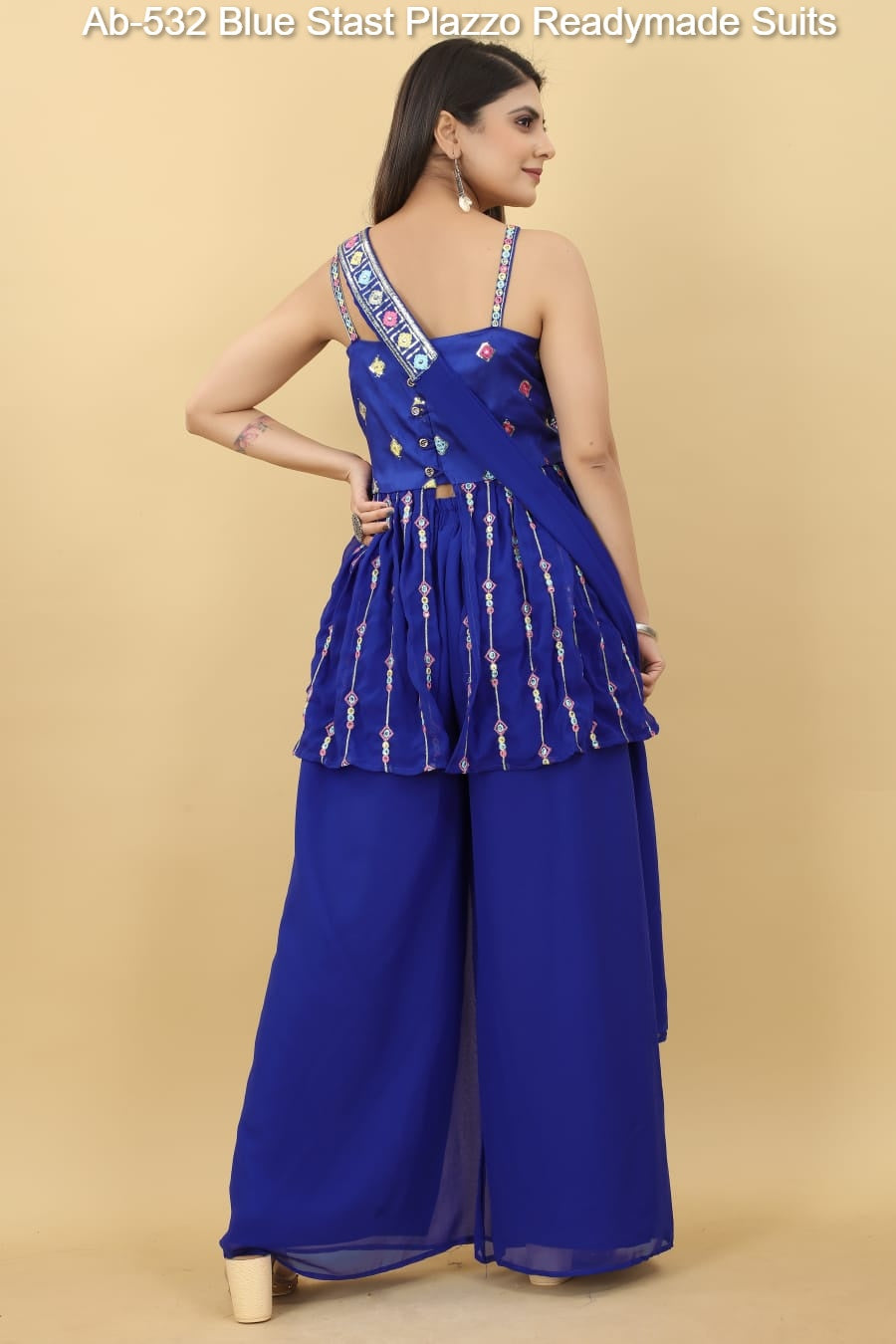 Ab-532 Blue Stast Plazzo Readymade Suits
