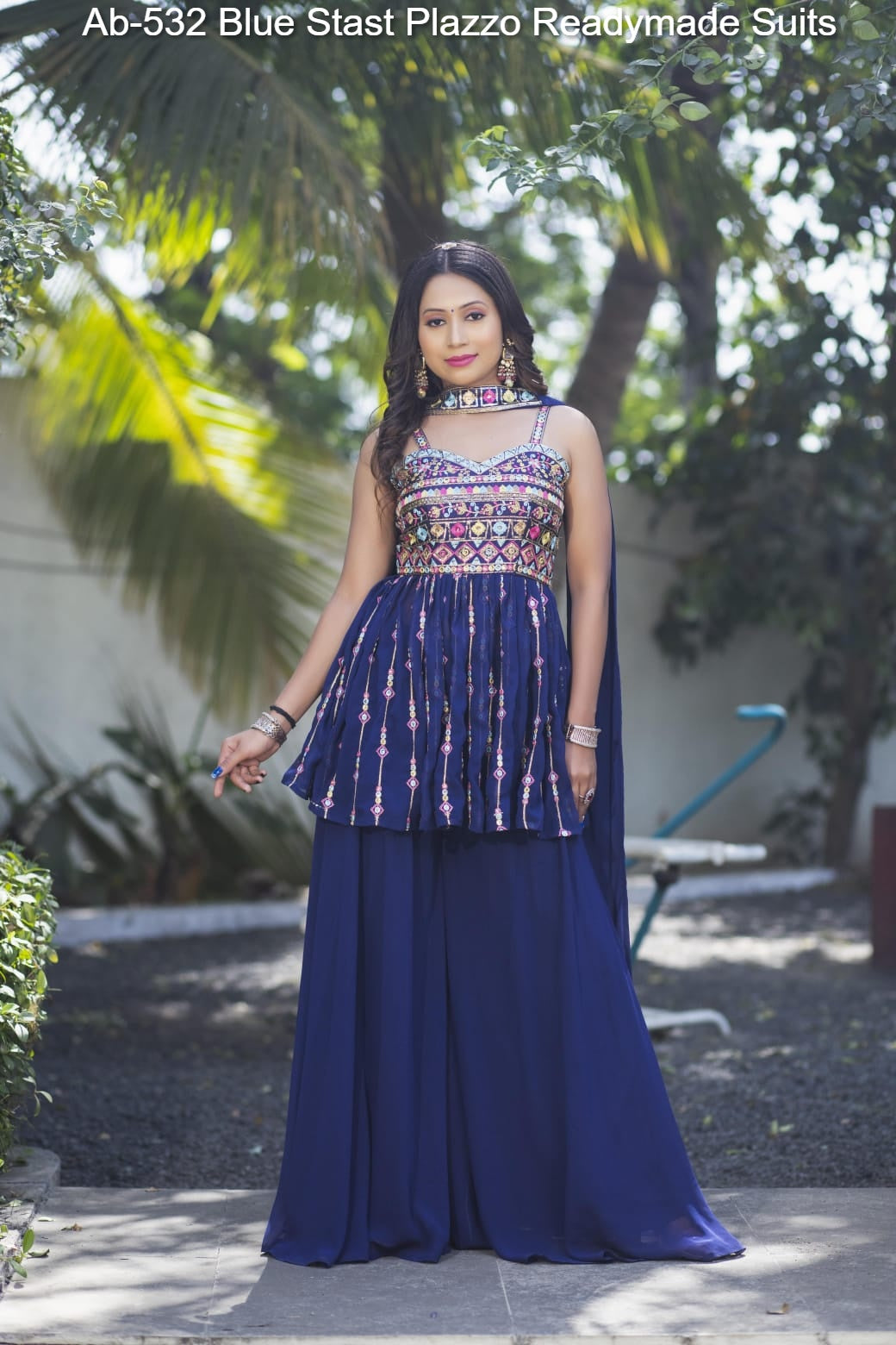 Ab-532 Blue Stast Plazzo Readymade Suits