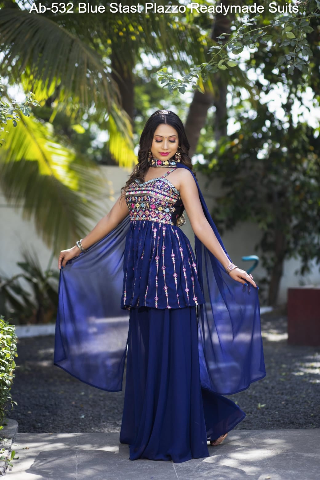 Ab-532 Blue Stast Plazzo Readymade Suits