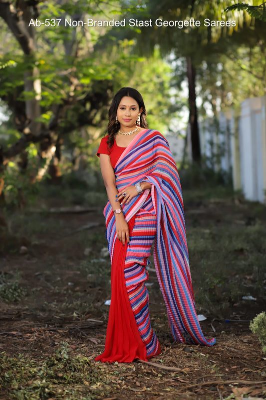 Ab-537 Non-Branded Stast Georgette Sarees