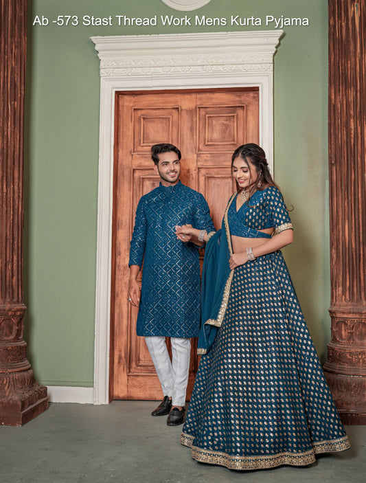 Ab -573 Stast Thread Work Mens Kurta Pyjama