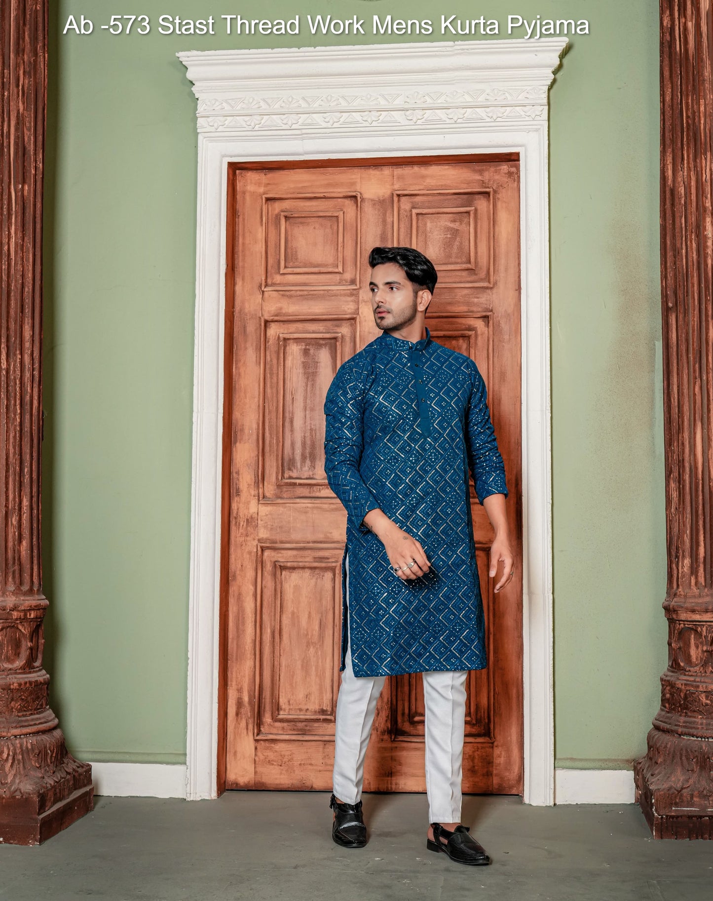 Ab -573 Stast Thread Work Mens Kurta Pyjama