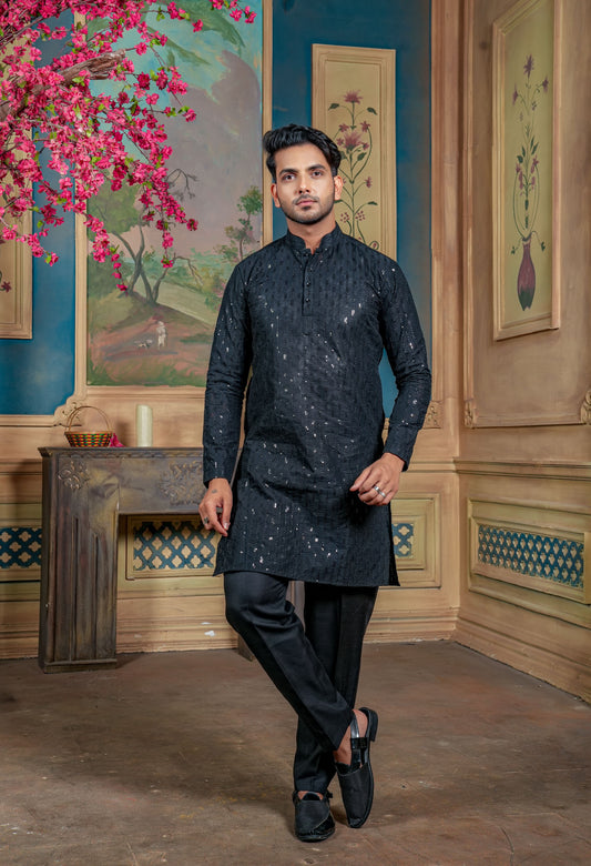 Ab-578 Non-Branded Stast Georgette Mens Kurta Pyjama