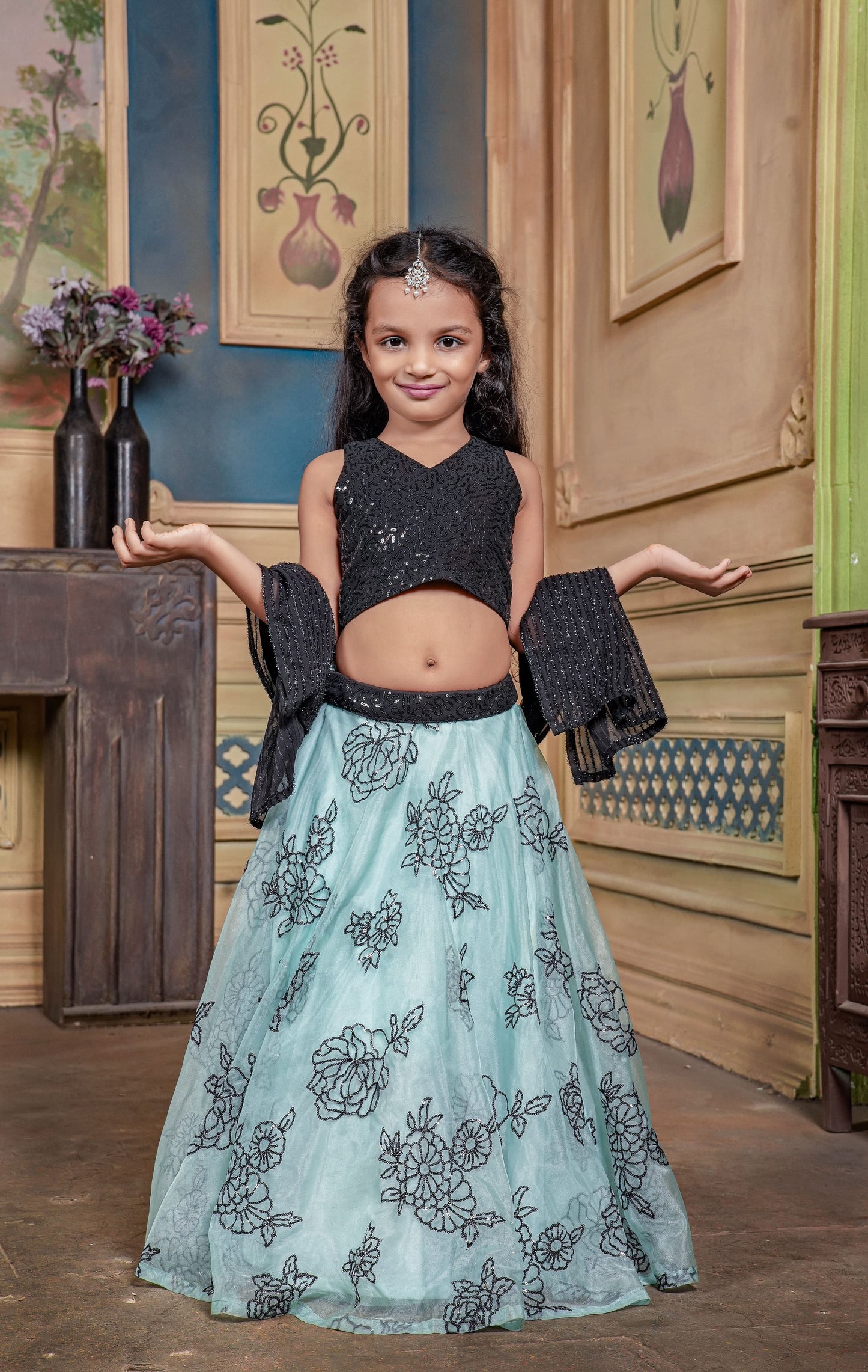 Ab-578 Non-Branded Stast Organza Girls Readymade Lehenga Choli