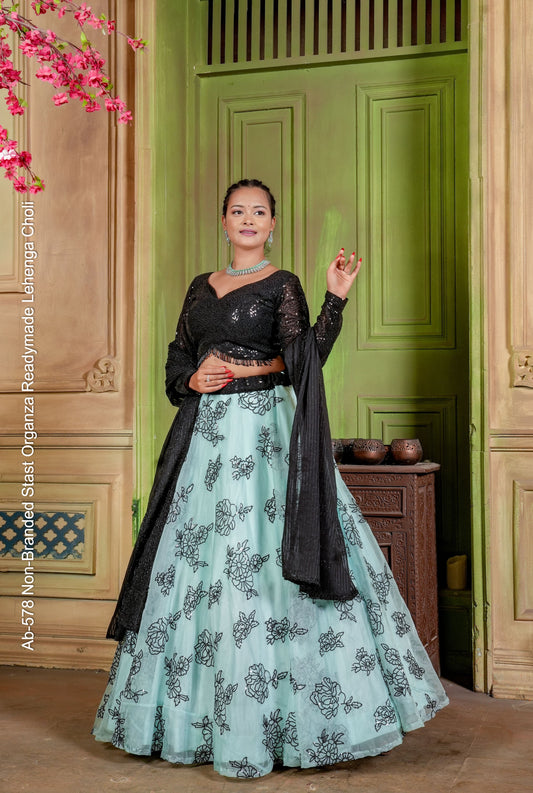 Ab-578 Non-Branded Stast Organza Readymade Lehenga Choli