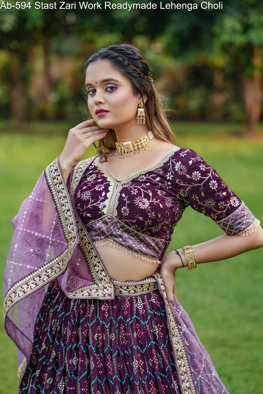 Ab-594 Stast Zari Work Readymade Lehenga Choli