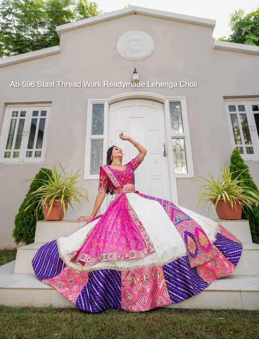 Ab-596 Stast Thread Work Readymade Lehenga Choli