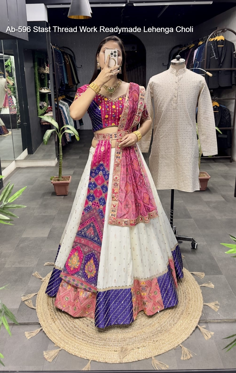 Ab-596 Stast Thread Work Readymade Lehenga Choli