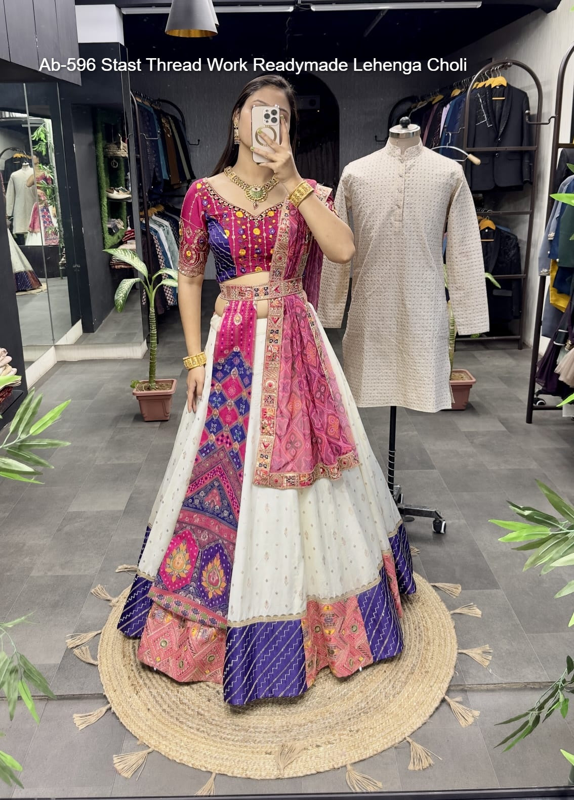 Ab-596 Stast Thread Work Readymade Lehenga Choli