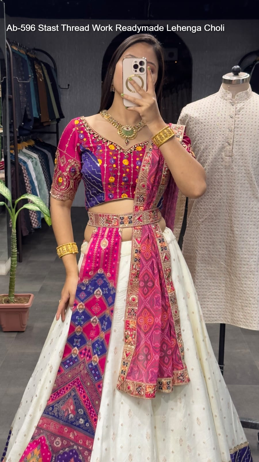 Ab-596 Stast Thread Work Readymade Lehenga Choli