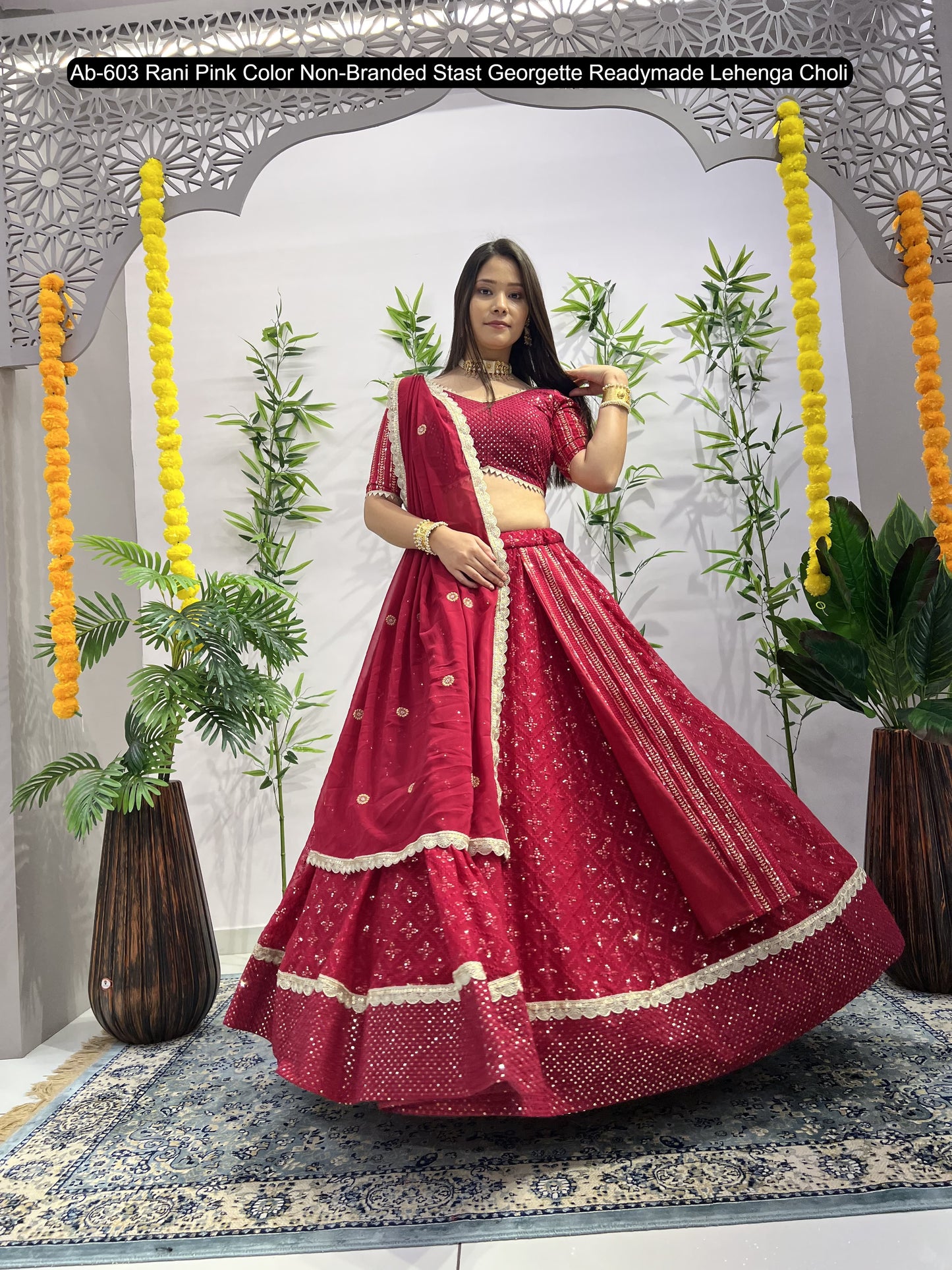 Ab-603 Rani Pink Non-Branded Stast Georgette Readymade Lehenga Choli