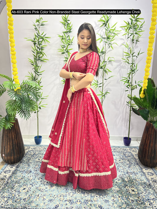 Ab-603 Rani Pink Non-Branded Stast Georgette Readymade Lehenga Choli