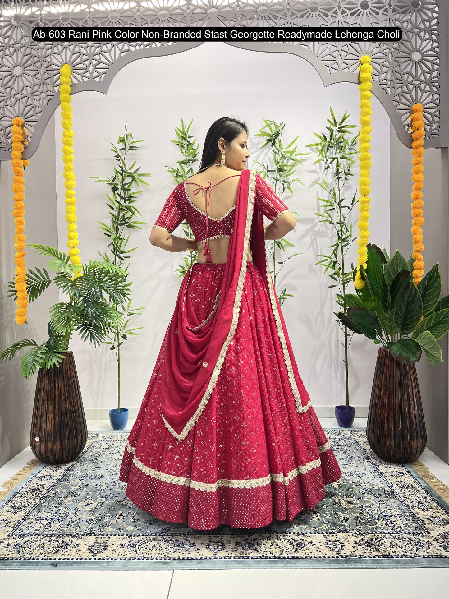 Ab-603 Rani Pink Non-Branded Stast Georgette Readymade Lehenga Choli