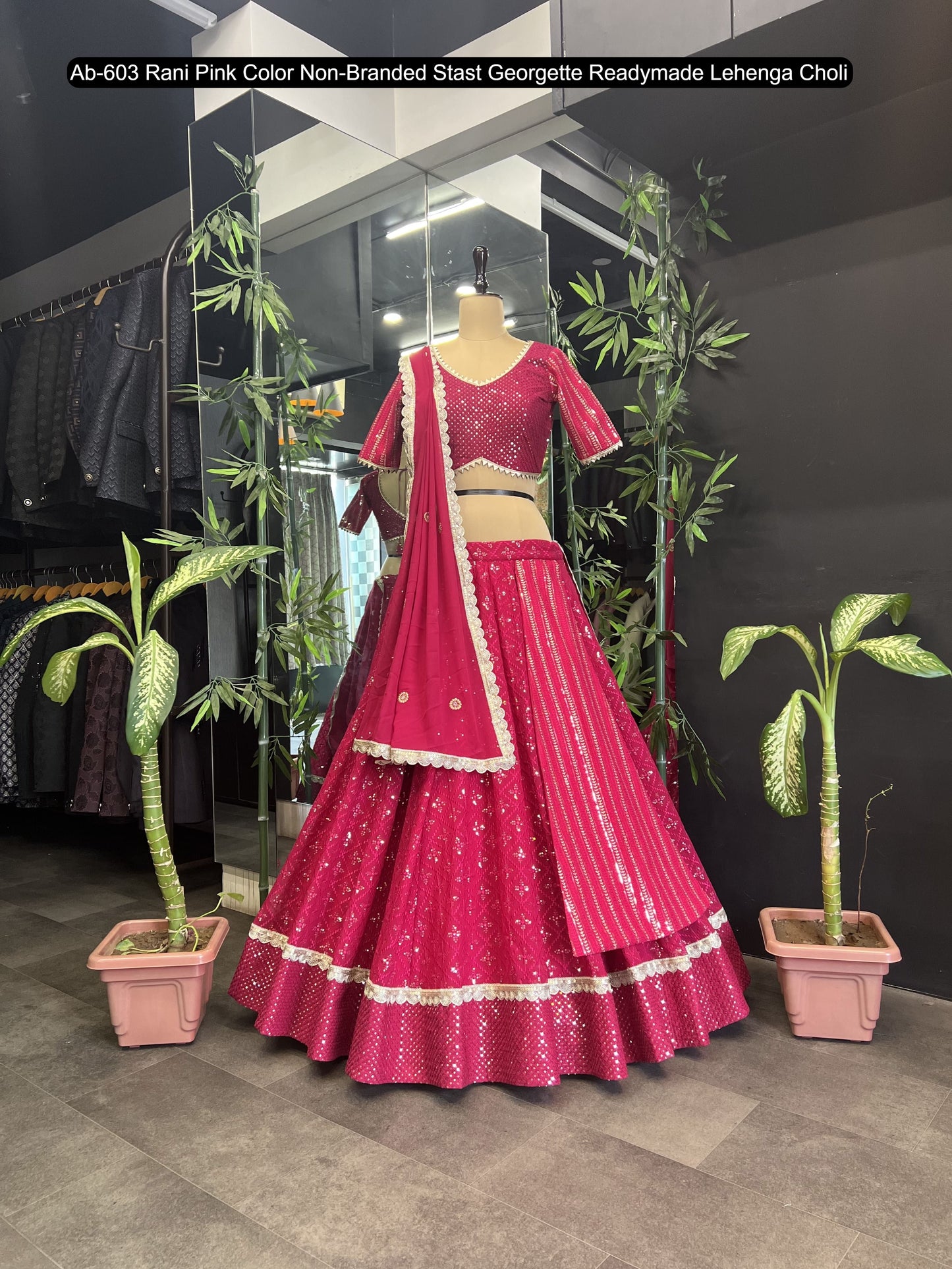 Ab-603 Rani Pink Non-Branded Stast Georgette Readymade Lehenga Choli