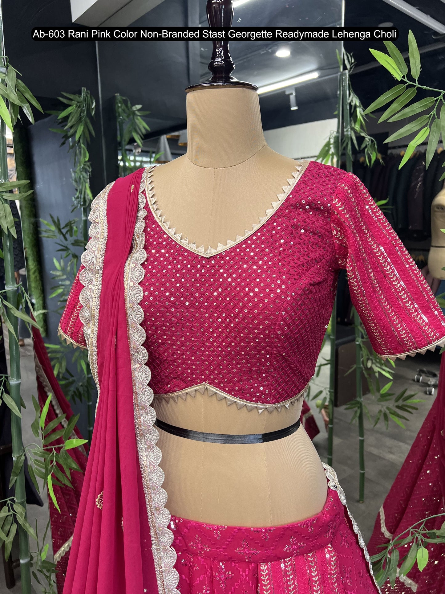 Ab-603 Rani Pink Non-Branded Stast Georgette Readymade Lehenga Choli